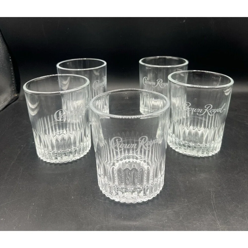 Authentic Crown Royal Low Ball Whiskey Rocks Glass Tumblers Set of 5 - 3.5
